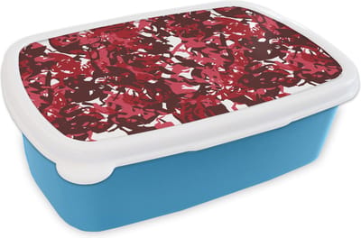Broodtrommel Blauw - Lunchbox - Brooddoos - Patroon - Jungle - Rood - 18x12x6 cm - Kinderen - Jongen
