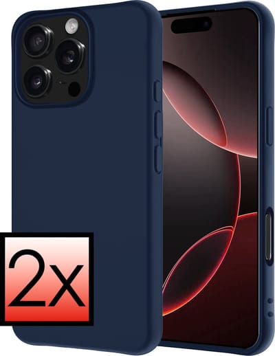 Hoesje - 2 Stuks - Geschikt voor Apple iPhone 16 Pro - Sterk & Shockproof - Case Siliconen - Back Cover - Telefoon Hoes - Donkerblauw