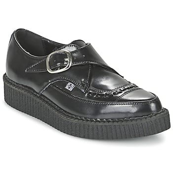 TUK Pointed Creeper Black Leather Monk Buckle Platform Shoes - A8520