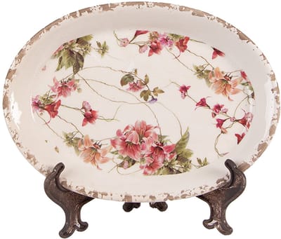 Clayre & Eef Onderbord 25x18x3 cm Beige Keramiek Bloemen