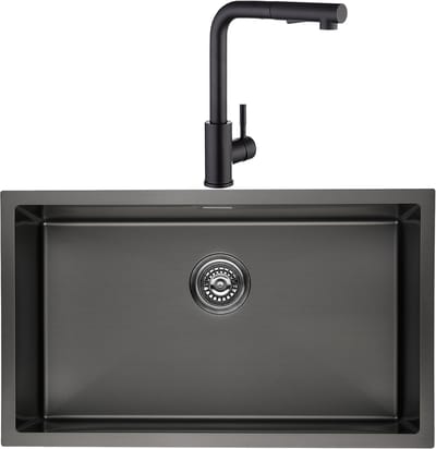CECIPA max Spoelbak Keuken 40x45CM - Spoelbak Keuken Met Keukenkraan - Geborstelde Spoelbakken Keuken - Spoelbak Met Waterafvoersysteem- Antraciet