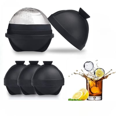 4 Stuks Ice cube trays – Siliconen - Ronde whisky stones - Grote whiskey ijsballenvorm - ijsklontjes - Cocktails - Frisdrank – Lekvrij - zwart - LOUZIR