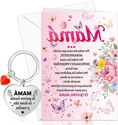 Allecto Plus - Moederdagcadeau: Te Quiero Mamá Kaart met Lllavero en Envelop - Moederdag Special - Kerst - Verjaardag - Valentijnsdag