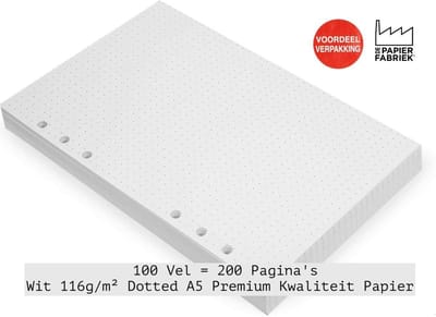 Aanvulling Dotted 116g/m² Wit Notitiepapier voor A5 Succes, Filofax of Kalpa Planners 100 vel = 200 Pag