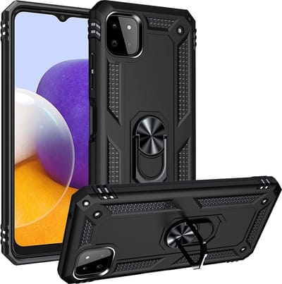 Ring Armor hoesje Geschikt voor Samsung Galaxy A22 5G - Zwart - Draaibare standaard - Magneet - ZT Accessoires