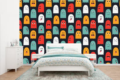 Behang - Fotobehang Patroon - Pacman - Games - Spook - Jongens - Kinderen - Kids - Breedte 385 cm x hoogte 240 cm