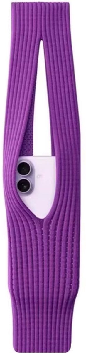 Gebreid Telefoontasje Crossbody voor Dames – Geschikt voor iPhone & Smartphones, Mobiel Schoudertasje van Polyester in Effen Kleur-PAARS