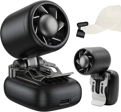 Hoedventilator met clip - 3-in-1 handsfree mini-hoedventilator - draagbare clip-on ventilator met 3 snelheden - Mini Fan Oplaadbaar -voor zomer, camping, vakantie, trekking - zwart