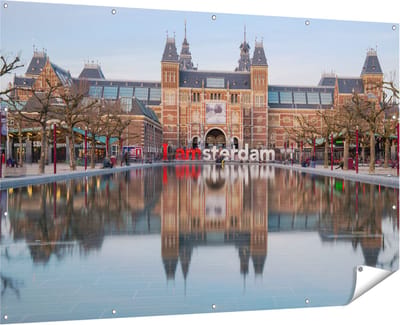 Gards Tuinposter Amsterdam Rijksmuseum - I Amsterdam Tekst - 180x120 cm - Tuindoek - Tuindecoratie - Wanddecoratie buiten - Tuinschilderij