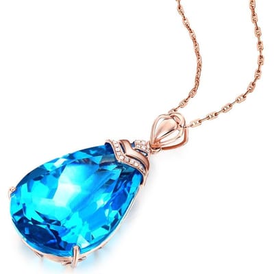 Collier pour femme en argent 925 avec pendentif en forme de poire et topaze bleu de mer plaqué or rose 18 carats blue
