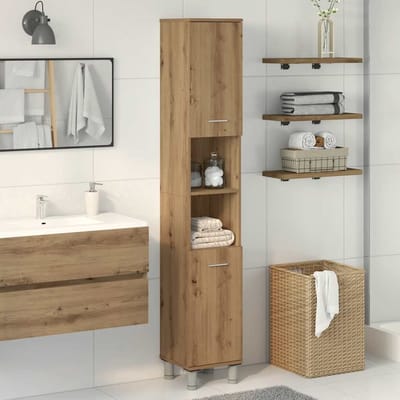 vidaXL - Badkamerkast - 30x30x179 - cm - bewerkt - hout - artisanaal - eikenkleurig