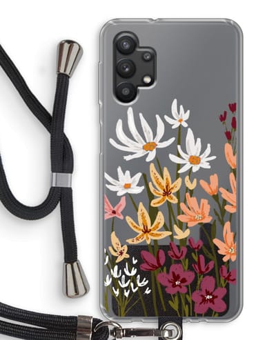 Case Company® - Hoesje met koord geschikt voor Samsung Galaxy A32 5G hoesje met Koord - Painted wildflowers - Telefoonhoesje met Zwart Koord - Bescherming aan alle Kanten en Over de Schermrand