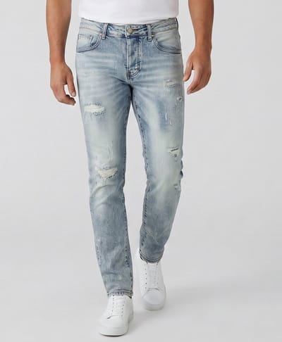 Spijkerbroek met Gaten Heren Stretch Slim Fit Jeans - Spijkerbroek Heren Volwassenen -8311- Blauw
