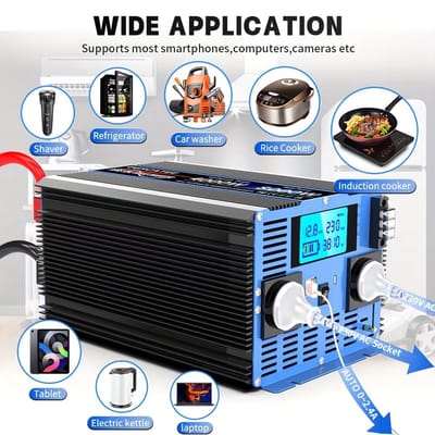 Spanningsomzetter – Power Inverter – 12V Naar 230V – Omvormer - Draagbare Wisselstroomomzetter – 4000W Continu – Dubbele Stopcontacten