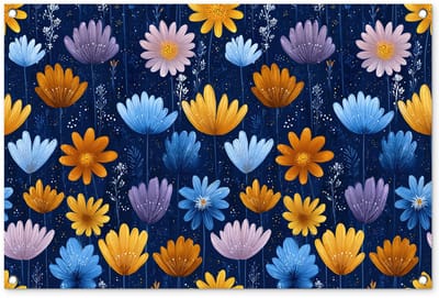 Tuinposter 90x60 cm - Tuindecoratie Bloemen - Patroon - Blauw - Contrast - Poster voor in de tuin - Buiten decoratie - Schutting tuinschilderij - Tuindoek muurdecoratie - Wanddecoratie balkondoek