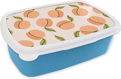Broodtrommel Blauw - Lunchbox - Brooddoos - Fruit - Abrikoos - Zomer - Patronen - 18x12x6 cm - Kinderen - Jongen