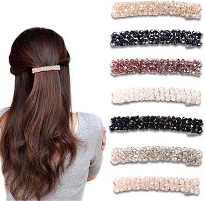 Elegante Haarspelden voor Vrouwen - 7-delige Set met Kristal, Geschikt voor Dun en Dik Haar - Franse Automatische Haarspelden en Grote Haarclips voor Diverse Haarstijlen
