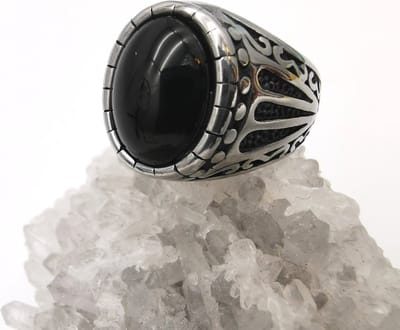 RVS ovale edelsteen ring met Onyx edelsteen maat 19. Geweldig cadeau te geven of zelf dragen.