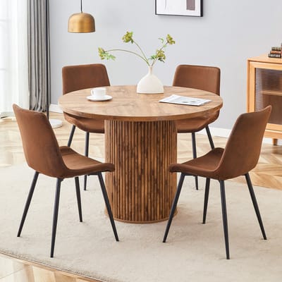 REDOM - Eethoek Set - Ronde Tafel Met 4 Stoelen - Scandinavisch - Eetkamer - MDF, Stof En Metaal - Bruin En Zwart - 100 Cm