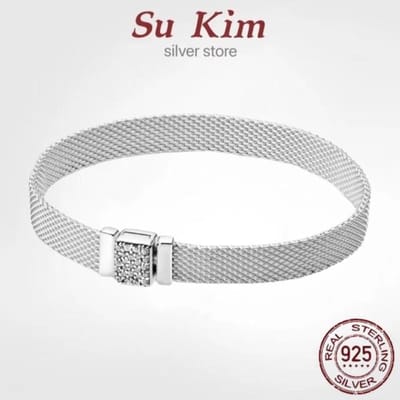 Originele Luxe Echte 100 %925 Sterling Zilveren Pan Armband Voor Vrouwen Slangenketting Armband Authentieke Bedel Hoge Kwaliteit Doe-het-zelf Sieraden 19cm white