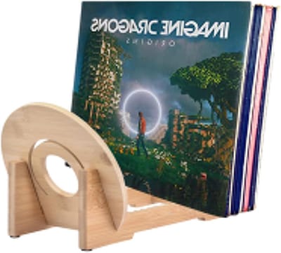 Vinyl Platen Standaard - LP Houder - Platen Organiseren - Antislip Voetontwerp - Houdt 50 stuks - Natuurlijk Bamboe
