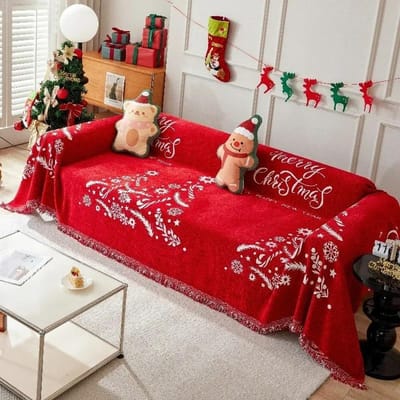 Kerststijl Bankhoezen voor Banken Woonkamer Nieuwjaarsdecoratie Chenille Rood Plaid Deken Winter Universele Slipcovers 90x180cm