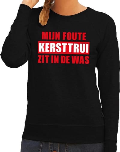 Bellatio Decorations Foute kersttrui - sweater - zwart - Mijn Foute Kersttrui Zit In De Was - voor dames XS