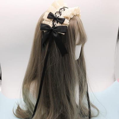 Joli nœud papillon doux Lolita dentelle fleur cerceau de cheveux Anime Maid Cosplay bandeau couvre-chef accessoire fait à la main black