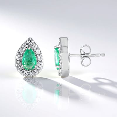 Cavill - Elegante Druppelvorm Oorbellen - 925 Sterling Zilver Geplatineerd - Colombiaanse Smaragd Peervorm 0,54ct - Cambodjaanse Zirkonia Strass