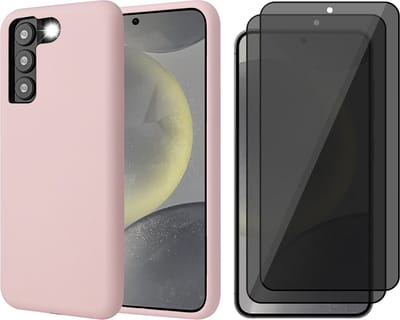 Hoesje geschikt voor Samsung Galaxy S24 - 2x Privacy Screenprotector Volledig Dekkend Glas - Mat Back Case Roze