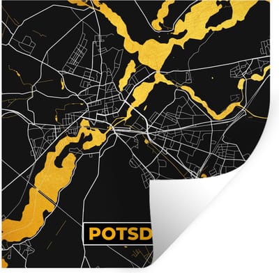 Muurstickers - Sticker Folie - Potsdam - Stadskaart - Goud - Plattegrond - Kaart - Duitsland - 100x100 cm - Plakfolie - Muurstickers Kinderkamer - Zelfklevend Behang XXL - Zelfklevend behangpapier - Stickerfolie