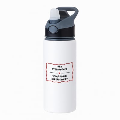 Hacebo® - I'm a stepbrother what's your superpower? waterfles met rietje zwart - Broer - super stiefbroer - verjaardag - cadeautje voor broer - broer artikelen - kado - geschenk - water fles - 650ML