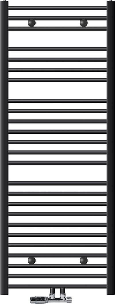 Badkamerradiator Sahara 600x1500 mm antraciet recht met middenaansluiting en set voor wandaansluiting