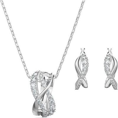 Swarovski Twist Ketting en Oorbellen Set Dames Sieraden Verguld-Wit-Goud 5579790 Box (Random Color) white