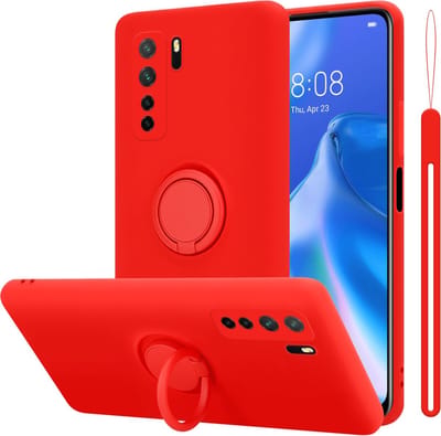 Cadorabo Hoesje geschikt voor Huawei P40 LITE 5G / NOVA 7 SE in LIQUID ROOD - Beschermhoes van flexibel TPU silicone Case Cover met ring