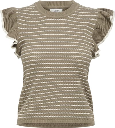 Jacqueline de Yong T-shirt Jdycarice S/l Frill Pullover Knt No 15360345 Sepia Tint/w.cloud Dancer Dames Maat - XXL