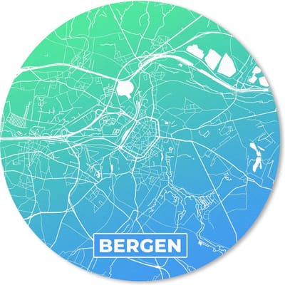 Muismat rond 20x20 cm - Mousepad Stadskaart - Bergen - Groen - Blauw - Ronde muismatten