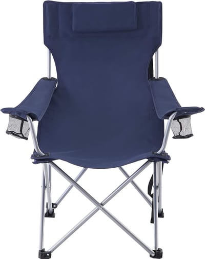 Campingstoel, klapstoel, buitenstoel met armleuningen, hoofdsteun en bekerhouders, stevig frame, belastbaar tot 150 kg, donkerblauw GCB09IN
