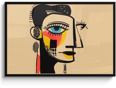 Poster in lijst - Fotolijst 120x80 cm - Posters - Geometrisch - Felle kleuren - Kubistische stijl - Posterlijst zwart - Decoratie - Wanddecoratie woonkamer - Muurdecoratie slaapkamer