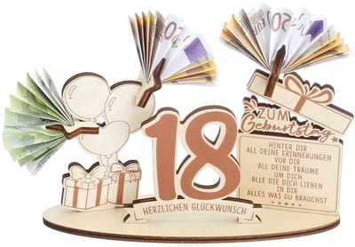 Dailygoods- Geldgeschenk Houten - Creatief Verjaardagscadeau - Geldhouder - Tafeldecoratie - Herinnering - 18e Verjaardag - Natuurlijk Hout - Cadeau