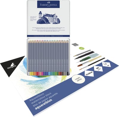 Faber-Castell aquarelpotloden - Goldfaber - blik met 24 stuks - met GRATIS blok aquarelpapier - WS-FC-114624