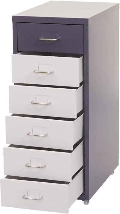 Verrijdbaar onderstel Boston T851, ladekast stalen kast, 69x28x41cm 6 laden ~ donkergrijs wit-donkergrijs