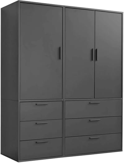 mokebo Kledingkast (150x187 cm) van hout in Wit 5 deuren & 3 lades 'Der Grenzenlose' modulaire & combineerbare slaapkamerkast, garderobekast, halkast, draaideurkast, kast