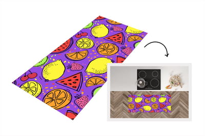 Keukenloper - Loper keuken - Fruit - Neon - Paars - 120x50 cm - Keukenloper vinyl