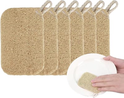 Set van 6 biologisch afbreekbare luffa-sponzen voor keuken en badkamer, natuurlijke peelingspons voor een zachte reiniging en duurzaam gebruik