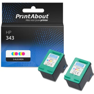PrintAbout huismerk Inktcartridge 343 (C8766EE) 3-kleuren Multipack Geschikt voor HP