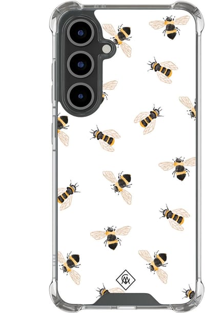 Casimoda® hoesje - Geschikt voor Samsung Galaxy S25 FE - Bee Happy - Shockproof case - Extra sterk - TPU/polycarbonaat - Bruin/beige, Transparant