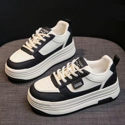 Leren Kleine Witte Schoenen Dames Lente Nieuwe Dames Platform Comfortabele Eenvoudige Boardschoenen Casual Veelzijdig Kleurafstemming Damesschoenen 40 zwart
