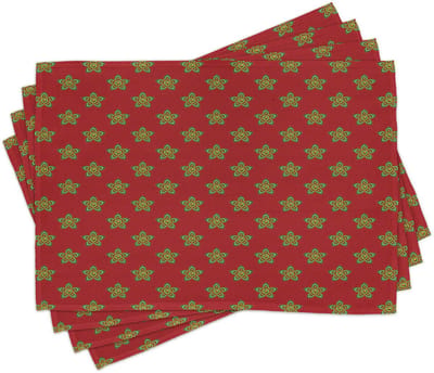 ABAKUHAUS etnische placemats, Mandala-ontwerp met etnische bloemen en cirkels op een burgunderoodkleurige achtergrond, kunstwerk, gemaakt van kleurvast stof, voor eetkamer en keuken, turkoois en bruin