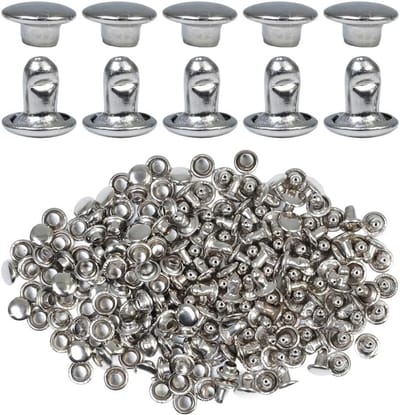 Dubbele kap klinknagels set, 6 mm, roestvrij staal, holle klinknagels voor leer, tassen, schoenen - 300 stuks